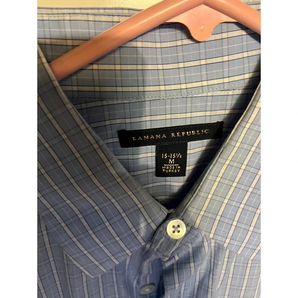 Banana Republic Mens Blue White Plaid Button Down Shirt Size M 15-15.5 Medium
